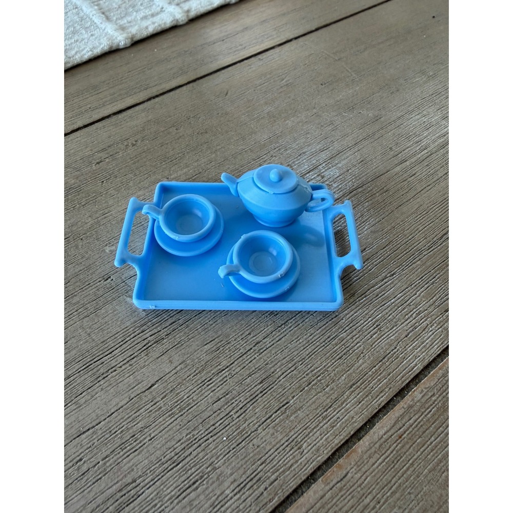 Mattel vintage 1983 Barbie Tea Set Blue Pot Cups Saucers Tray 7 Pieces